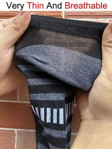 5/12/24/31 Pairs Large Mesh Breathable Soft Comfortable Tab Sports Socks Striped Knit Fabric Side Stripe Odor-Resistant Men's Athletic Short Socks Suitable For All Seasons Short Running Basketball Socks - Multicolor - View 3