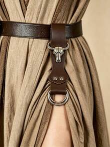 1 pieza Clip de elevación de falda de cuero con cráneo de toro occidental, sujetador de vestido estilo vaquero renacentista, accesorio de disfraz medieval ajustable para LARP, mercado renacentista, Halloween y cosplay (el cinturón no está incluido) - A - Ver 7