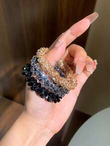 Bộ 2/1 chiếc dây buộc tóc đính đá lấp lánh tối giản, dây chun buộc tóc, kẹp tóc dành cho nữ, thích hợp đi du lịch, sinh nhật. - Nhiều màu - Xem 10