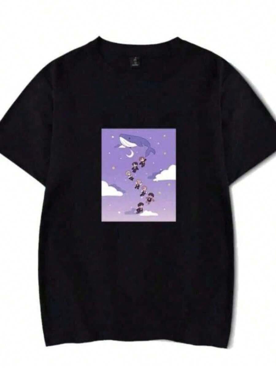 Camiseta Casual de Moda Bangtan, Camiseta de Verano para Mujer con Logotipo Creativo Estampado, Camiseta Casual de Algodón para Hombre y Mujer, Algodón Suave, Estilo Deportivo, Adecuada para Días de Partido y Tiempo de Juego, Corte Estándar, Ropa Casual Urbana, Ideal para Fiestas y Salidas Familiares, Conjuntos a juego para padres e hijos. ,Daily Essential Pure Cotton Tee, Loose Short Sleeve Basic Style For Ladies Teen Girls, Skin Friendly Material For Daily Commute Street Leisure Campus Life Dating Party Holiday Travel Outfity2k playeras de hombre algodón camiseta de algodón mujer playeras de niño camisetas playeras de niña tops para adolescentes y8k mujer - Negro - Ver 1