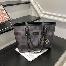 European And American Cross-Border Personalized Large Capacity Letter Minimalist Print Tote Bag, New Women's Rhombus Commuter Shoulder Bag - Black - View 12