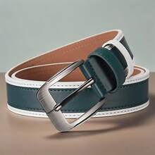 2-Color Casual Unisex White Faux Leather Belt With Rectangular Buckle, Suitable For Jeans, Ideal Gift - Multicolor - View 3