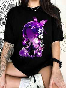 D-DemonSS S-SlayerS Shinobus Kochos Butterfly Hashira Silhouette T-Shirt, Anime Fans Tee - Black - View 1