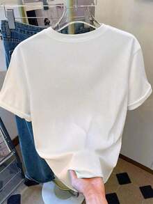 Camiseta de mujer de moda casual con cuello redondo y hombros caídos, camiseta con bordado de cereza, camiseta con bordado de toalla de cereza, camiseta casual y cómoda para exteriores, camiseta para todas las estaciones, camiseta con estampado de frutas - Blanco 2 - Ver 2