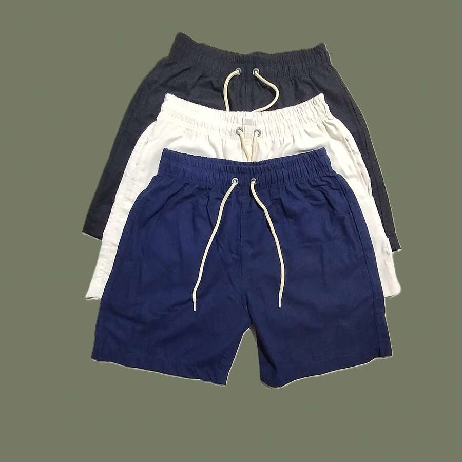 Men's Linen Shorts Set With 3 Pieces - Navy Blue - View 1