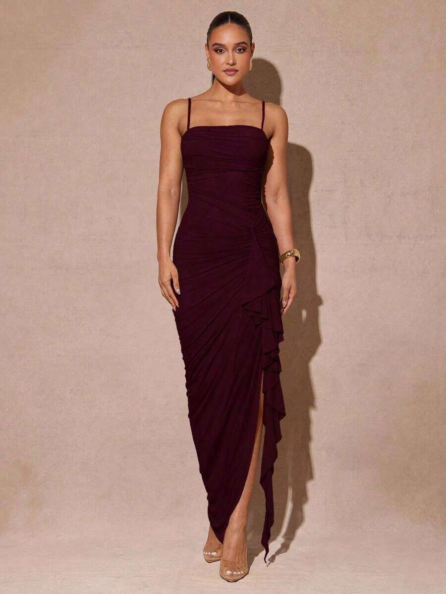 xheSilquee Elegante vestido verde salvia con mangas abullonadas románticas y abertura alta, vestido de fiesta ajustado con encaje para el Día de San Valentín, citas, invitados de boda, baile de graduaciónxhe - Granada - Ver 1