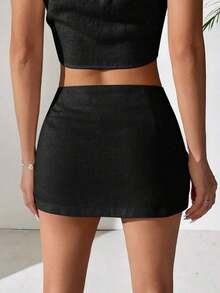 Minifalda sólida de uso casual y versátil para uso diario - Negro - Ver 10