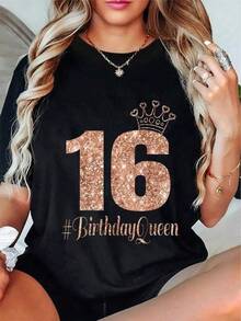 2026 T-shirt med tryck för tjejer och killar i mellanstadiet, 100% bomull, 16-årsdag, Sweet Six 16 Rose T-shirt, dam vintage avslappnad passform, premium mjuka toppar, tryck, rundhalsad, modeskjortor, storlek 2Y-10Y, S-XXXL, dam T-shirt, barn t-shirt för flickor, herrtoppar, t-shirt för små pojkar, perfekt present till Haitisk flaggdag och Världsmiljödagen, fars dag, kan matchas med matchande kläder för föräldrar och barn. - Svart - Visa 1