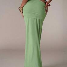 Women's Casual Vacation Ruched Waist Chain Decor Skirt, Suitable For Beach Vacation, Romantic Date, Pool Party, Beach Party, Elegant And Sexy Skirt - Verde - Ver 3