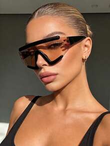 1pc Y2K Futuristic Fashion Glasses, Cyber Punk Style Glasses, Integrated Design For Daily Wear With Futuristic Fashionable Look - Light Brown - View 1