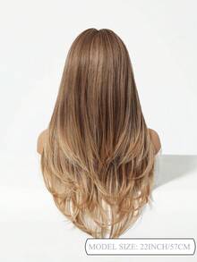 Tóc giả thẳng nhiều lớp màu nâu nhạt ombre dài 22 inch, có mái, chất liệu tổng hợp chịu nhiệt tự nhiên, dành cho nữ, thích hợp sử dụng hàng ngày/công sở/dự tiệc. - Lạc đà - Xem 7