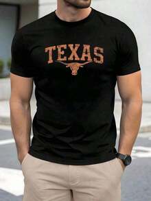 Short-Sleeve Graphic Tees Image Representing The Strength And Cowboy Spirit Of Texas With A Longhorn Bull, Symbol Of Southern Pride. Plus Size T-Shirt, 100% Cotton, Comfortable And Modern For Everyday Wear. - 黑色 - 查看 6
