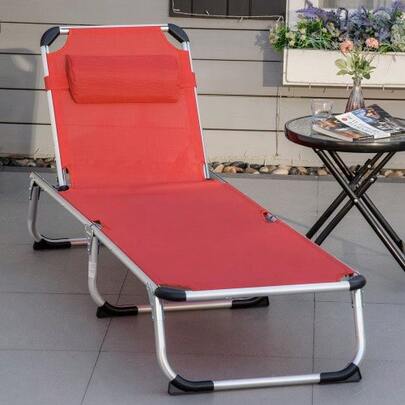Sun Lounger, Garden Lounger, 5-Position Adjustable, Foldable, Ergonomic With Mesh Fabric, Red, 165 X 60 X 76 Cm, For Relaxing Hours Outdoors
