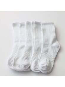 5 pares/paquete Calcetines deportivos de compresión de unicolor para ciclismo al aire libre y actividades atléticas - Blanco - Ver 6
