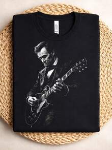 Camiseta Abraham Lincoln tocando la guitarra, Camiseta Abraham Lincoln R1OCk, Camiseta de guitarra R, Camiseta negra, Camiseta para amantes de la música. Camiseta unisex de algodón puro de 220 g, peso ideal para todas las estaciones, adecuada tanto para hombres como para mujeres. Tejido duradero de alta calidad, suave al tacto y de larga duración. Parte superior transpirable. Adecuada para la primavera y el verano de las mujeres, vacaciones, Día de la Madre, Día de la Independencia. - Negro - Ver 1