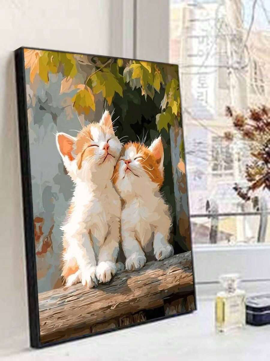 可愛貓咪曬太陽 DIY數字油畫 手作手工藝 成人居家裝飾 40x50cm/16x20in 節日禮物 - 40*50厘米 - 查看 1