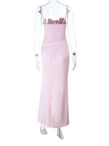 Vestido tirantes con encaje combinado cremallera trasera corte entallado estilo sexy elegante nueva colección verano moda europea para mujer - Rosa - Ver 9
