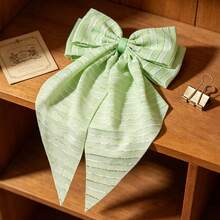 1pc Korean Retro Striped Ruffle Bow Claw Clip Hair Accessory, Bohemian Cute Street Elegant Polyester Fiber Daily, Commute, Versatile,Hair Slide,Bobby Pin - Green - View 4
