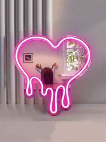 Baby Room Heart-Shaped Neon Sign Heart-Shaped Melted Wall Decoration, Pink USB Powered LED Lights, Fused Heart Art Mirror, Home Decoration Wall Mirror, Very Suitable For Bedroom, Girl's Room, Party, Studio, Beauty Salon, Tattoo Shop, Store Decoration. Great Birthday Gift - Multicolor - View 8