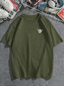 Plus Size Men's Minimalist Hand Print Short Sleeve T-Shirt - Army Green - View 2