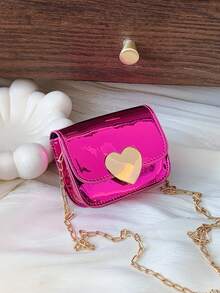 1pc Girls Shiny Heart Lock Square Mini Bag, Mini Chain Crossbody Bag, Candy Color Mirror Finish Versatile Shoulder Bag, Suitable For Daily Use - Laser - View 6