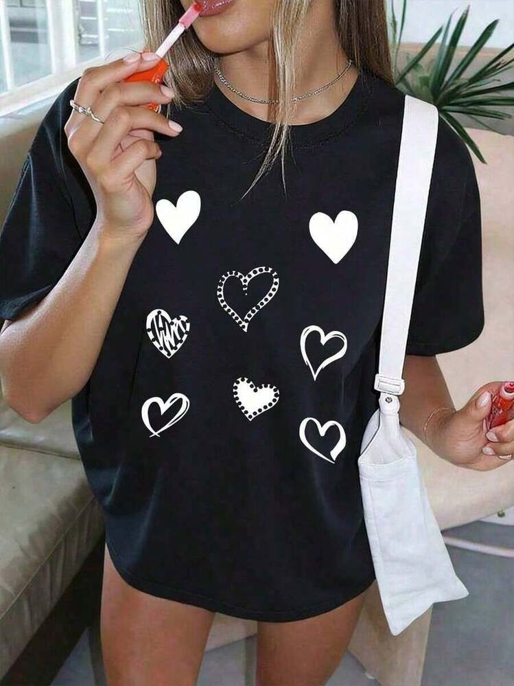 100% Cotton, Local Delivery, Valentine's Day Shirt, A Women's American Retro-Style Short-Sleeved Shirt, Loose Fit, With Heart Prints, Heart Shapes, And New York Lettering, Fashionable Women's Valentine's Day Shirt, Suitable For Going Out, Street Style, Sports, Casual Summer Wear For Women, Easy To Match. Suitable As A Gift. Women's T-Shirt. Blouses>Elegant. Boho Chic, Soft, Breathable, And Comfortable Women's Top, Ideal For Spring, Summer, And Autumn, Perfect For Vacations, Travel, And Everyday Wear. Suitable As A Gift. Women's T-Shirt. Blouses>Elegant. Boho Chic, Soft, Breathable, And Comfortable Women's Top, Ideal For Spring, Summer, And Autumn, Perfect For Vacations, Travel, And Everyday Wear. - 4 - 查看 1