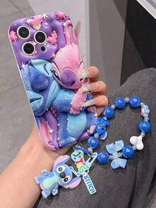Disney Lilo & Stitch Phone Case With Stitch And Angel Charm And Stitch Lanyard - Cute Stitch And Angel Protective Case With Hugging Pose And Purple Background Design, Equipped With Delicate Stitch Decorative Lanyard And Beaded Bracelet For Easy Carrying, Compatible With IPhone 17, 16, 15, 14, 13, 12, 11 Pro Series, Ideal For Birthdays, Holidays, Anniversaries, Graduation Gifts, Or Any Special Occasion To Surprise Family, Friends, Classmates, And Loved Ones. - 白色 - 查看 4