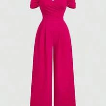 MOD Plus Size Women's Solid Color Off Shoulder Ruched Simple Casual Velvet Skinny Jumpsuit, Women Jumpsuit, Princess Women Costume, New Year, Valentine Women Clothes Women Dresses Birthday Women Summer Clothing Woman Summer Clothes Women Casual Dress - Rosa - Ver 1