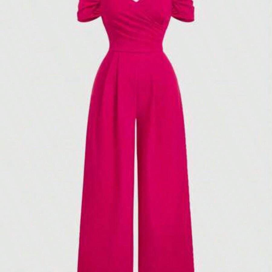 MOD Plus Size Women's Solid Color Off Shoulder Ruched Simple Casual Velvet Skinny Jumpsuit, Women Jumpsuit, Princess Women Costume, New Year, Valentine Women Clothes Women Dresses Birthday Women Summer Clothing Woman Summer Clothes Women Casual Dress - Rosa - Ver 1