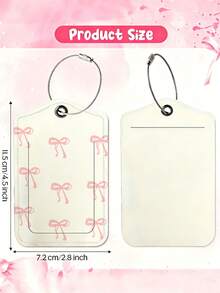 Pink Bow Print Travel Luggage Tag, With Name And ID Information, Made Of PU Material, A Practical Travel Accessory, Can Be Used For Luggage Identification, Sporty Fashion Design, Functional And Practical, Lightweight And Durable, Suitable For Travel Essentials, Pattern Randomly Cropped - Multicolor - View 5