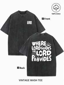 Camiseta de hombre con estampado religioso "La Guía de Dios", camiseta negra de manga corta, de algodón puro lavado estilo vintage, cuello redondo, corte regular, tela cómoda, adecuada para todas las estaciones, ideal para uso diario, adecuada como regalo para las fiestas, perfecta como regalo para amigos, camiseta de algodón lavado de talla grande 2026, camiseta básica, regalo para el Día de San Valentín, regalo para las fiestas. - Negro - Ver 1