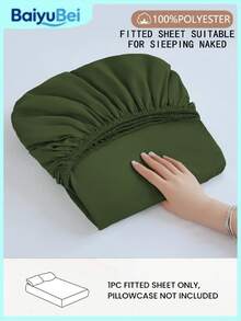 1pc Olive Green Super Soft Solid Color Fitted Sheet, Bedding, Lightweight Fitted Sheet, Mattress Cover, Deep Pocket Design Up To 11.8 Inches Fitted Sheet, Soft & Breathable, Suitable For Single, Double, Queen, King Size Beds, All Seasons, Room Decor, Machine Washable - Olive Green - View 1