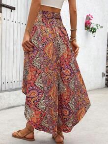 Falda de corte aleatorio con bloques de color, rayas y estampados para mujer, ideal para vacaciones, playa y otoño - Rojo - Ver 2
