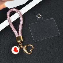 1件奢华全镶钻心形手机挂绳，时尚优雅心形吊坠包饰，女士户外旅行防丢手机壳相机钥匙扣，带闪亮拇指环 - 彩色 - 查看 15