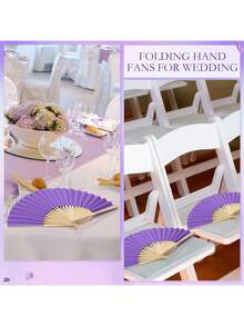 1/3/15/30pcs Elegant Purple Folding Fans, Includes Thank You Cards, Tags And Gift Bags, Bamboo Hand Fans For Bride, Bachelorette Party Wedding Bridal Party Decor, Bridesmaid Bamboo Hand Fans, Bachelorette Party Photo Props, Bridesmaid Gifts And Wedding Decor - Deep Purple - View 4