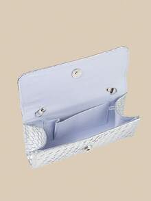 1pc Silver Woven Texture Mirror PU Clutch Bag, Smooth Body Is The Perfect Fusion Of Elegance And Fashion, Suitable For Wedding/Party/Prom/Banquet - Silver - View 10