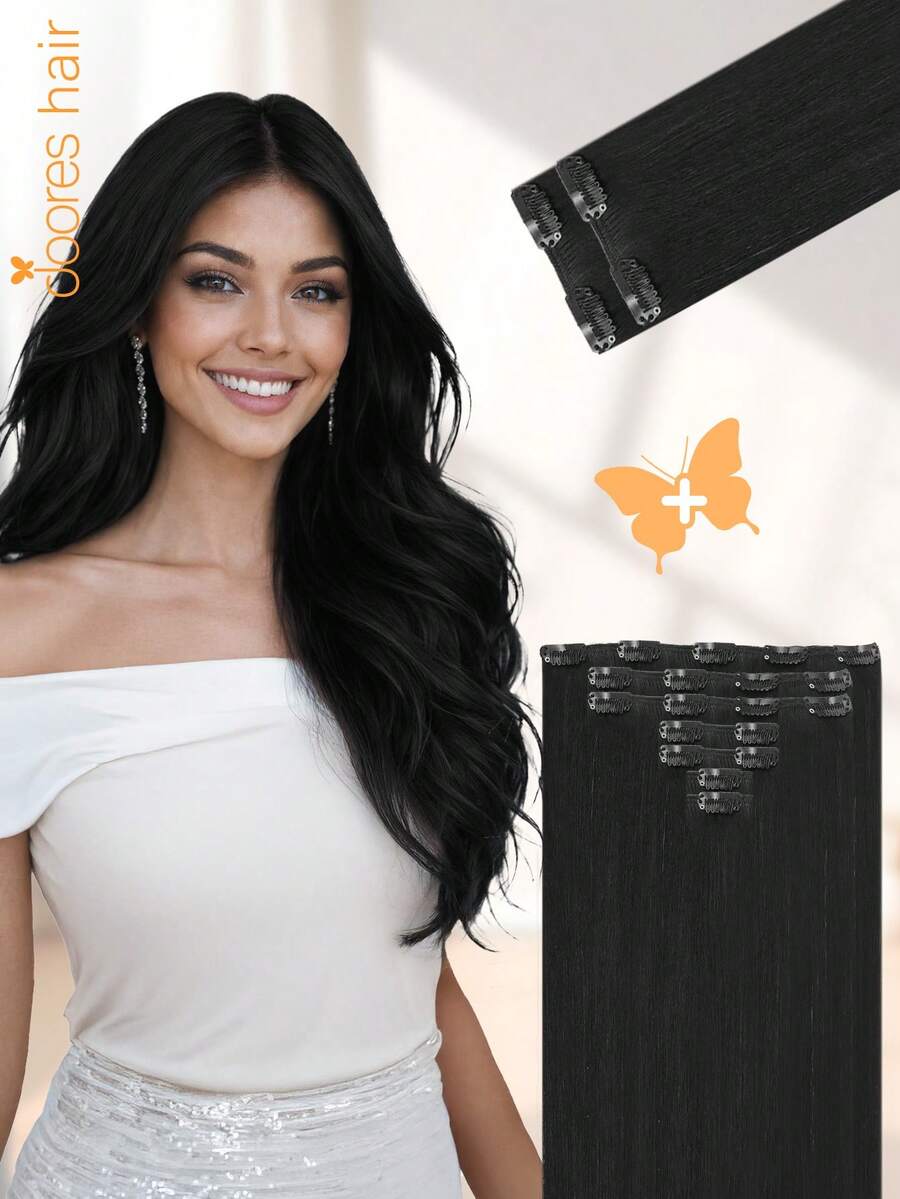 DOORES 9PCS Clip In Hair Extensions Straight Real Human Hair Natural Virgin Human Hair Extensions Double Weft Clip Ins Invisible & Soft Mini Hair Pieces For Thinning Hairs For Women - S1 - View 1