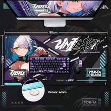 Mouse Pad Gaming Grande Anime 90x43cm Antideslizante, Tapete de Ratón y Teclado con Figura Anime Haruka, Alfombrilla Grande PC - Prpura y Azul - Ver 6