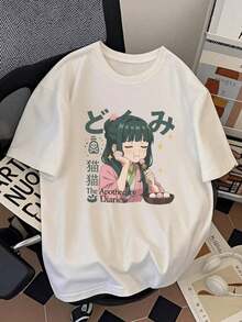 1 Piece Anime T-Shirt Menina Maomao Unisex Blouse Male Female 100% Cotton Premium Top Streetwear New Release Immediate Shipping Various Colors!! Large Size 180g 100% Soft Cotton - 白色 - 查看 6