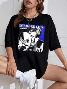 Camiseta Negra Mujer con Gráfico de Banda, Estilo Vintage - Blanco - Ver 1