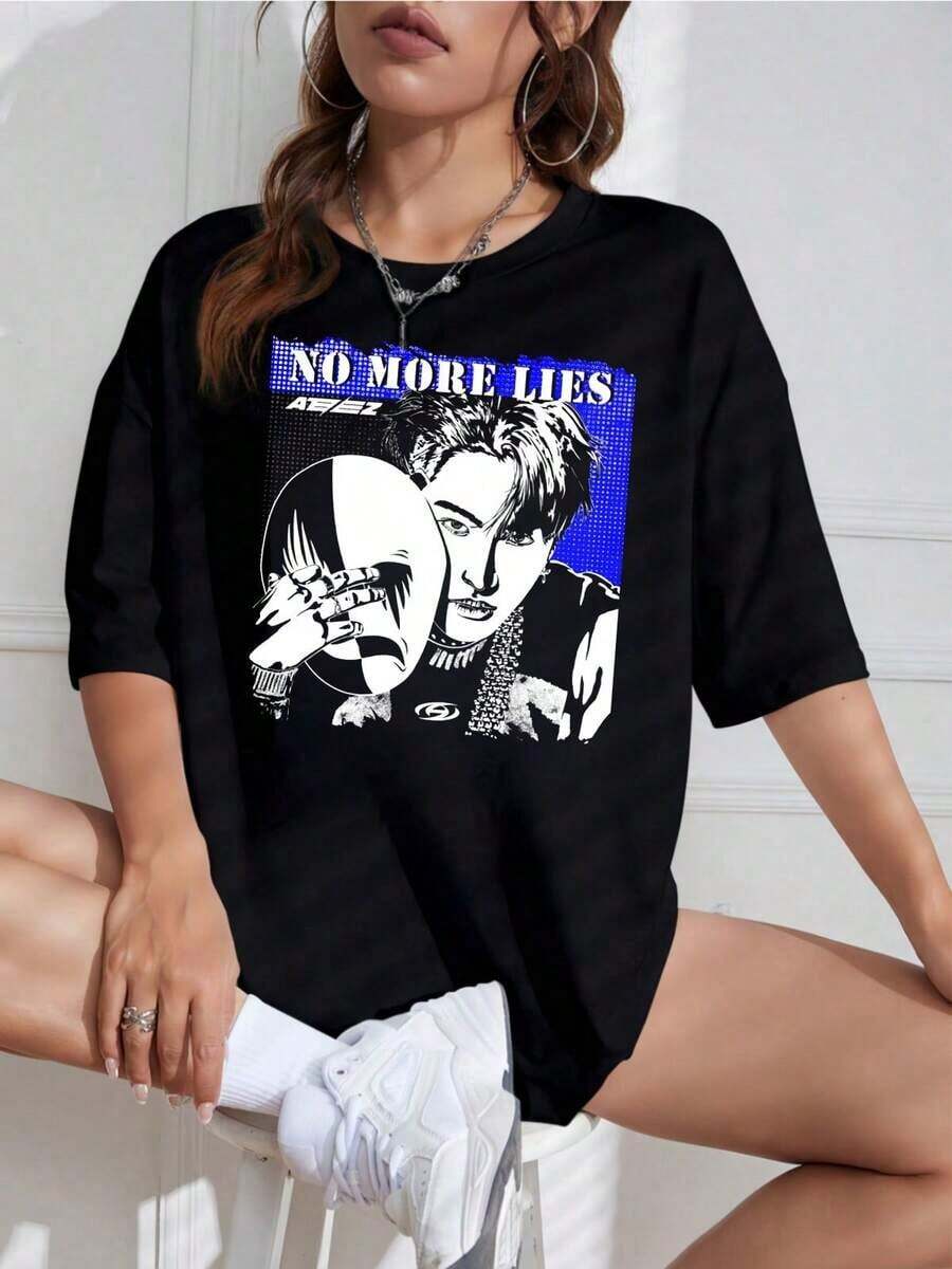 Camiseta Negra Mujer con Gráfico de Banda, Estilo Vintage - Blanco - Ver 1