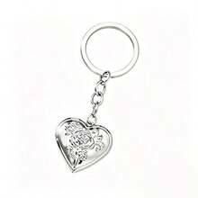 1pc Heart Shaped Pendant Keychain, Photo Frame Heart Keychain - Silver - View 7