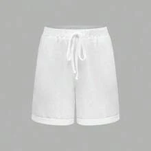 Women's Casual Solid Color Minimalist Drawstring Shorts - Verde militar - Ver 5