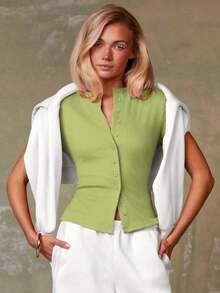 Cárdigan rojo casual para mujer - Verde - Ver 3