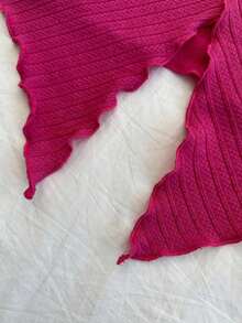 Nuevo estilo de top tubo de punto estampado rosa con dobladillo retorcido asimétrico y espalda descubierta para playa, resort, festival de música y verano bohemio para mujeres - Rosa Fucsia - Ver 5