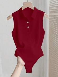 Elegante body de punto blanco con cuello vuelto y media cremallera, body de mujer para primavera/verano, ideal para vacaciones y playa - Burdeos - Ver 3