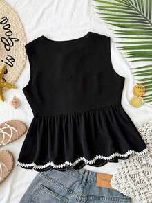 Camiseta de gasa con estampado para mujer para vacaciones de primavera/verano - Negro - Ver 2