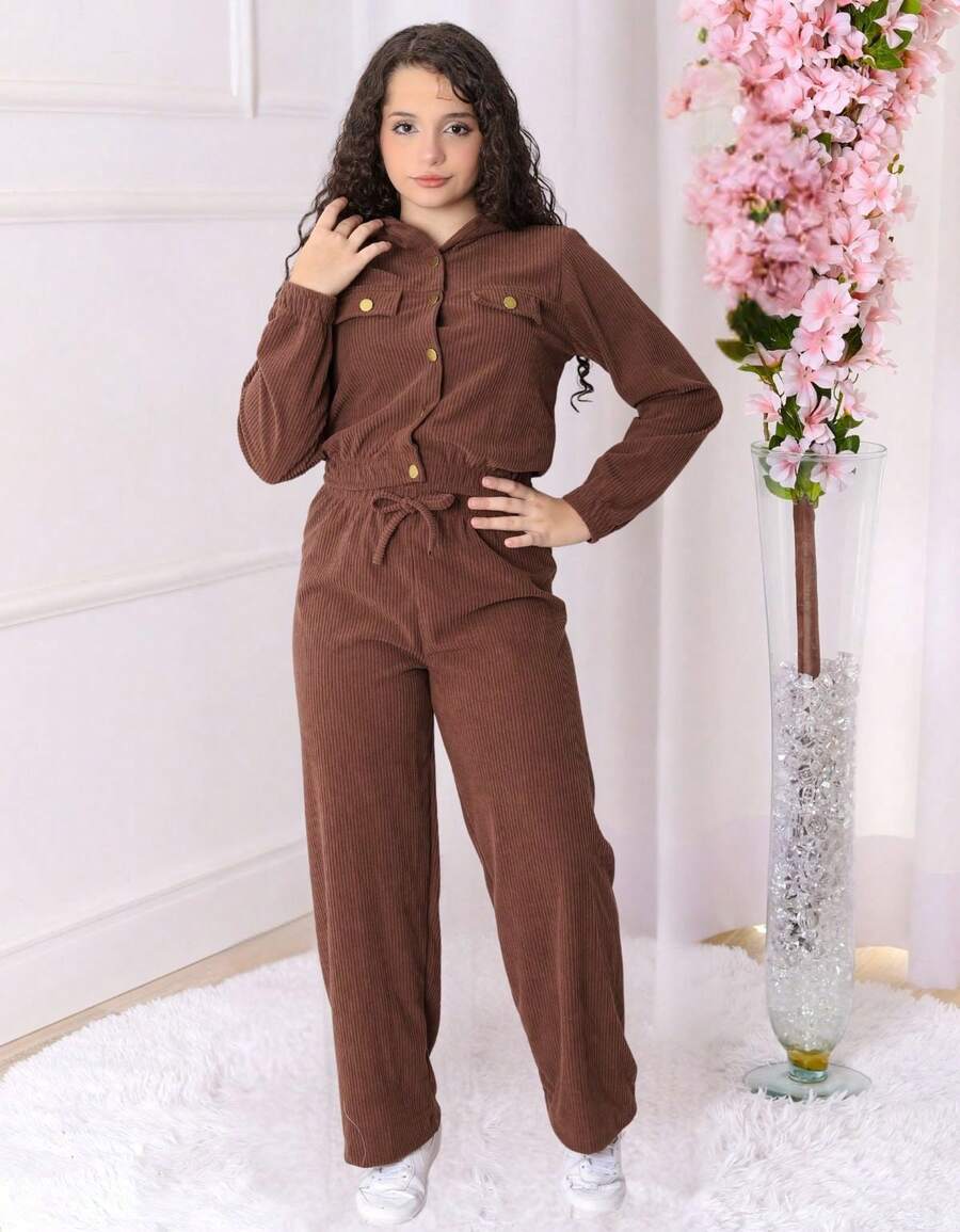 Women's Set: Pants And Jacket, Winter, Youth, Premium Casual - 鏽棕色 - 查看 1