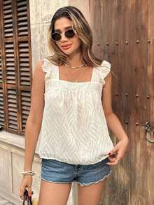 Blusa de mujer con cuello cuadrado y mangas cortas con estampado de lunares - Albaricoque - Ver 6