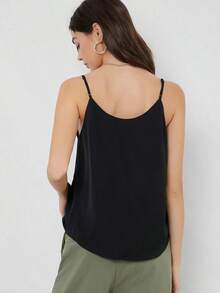 Top de camiseta sin mangas de color negro unicolor, uso casual de negocios, camiseta de otoño - Negro 2 - Ver 2
